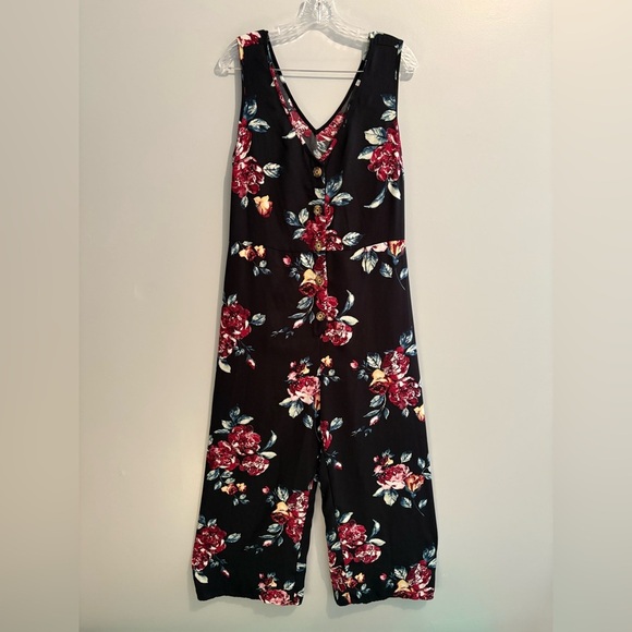 xhilaration Pants - Xhilaration Women's Jumpsuit Large Floral Black Sleeveless V-Neck Button Front